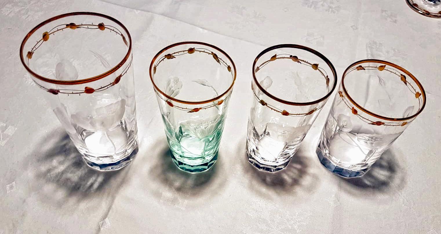 Very Rare Turquoise, Art Nouveau Hand Blown, Gilded Glasses 'Paula' by Moser 2