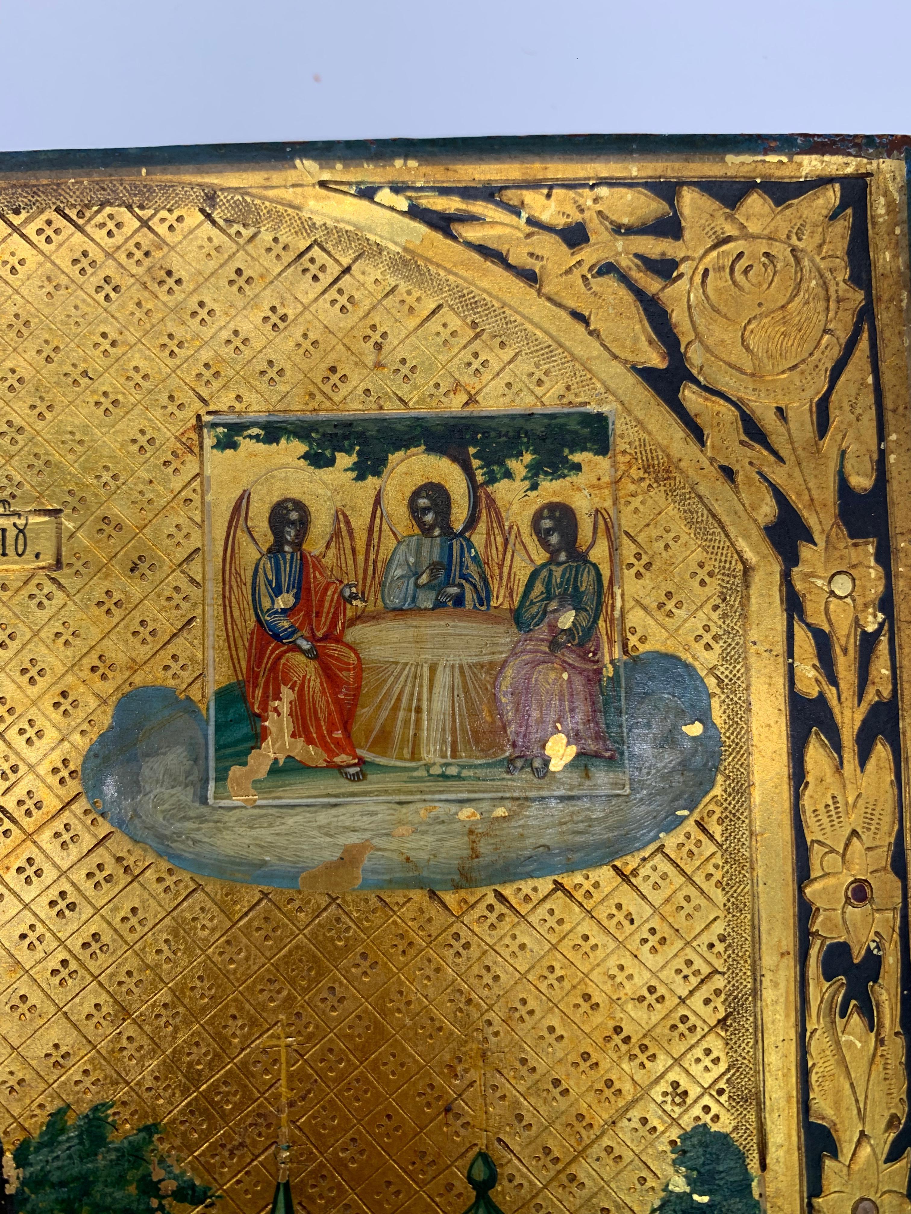 Or Icon russe avec sceau officiel en cire au dos