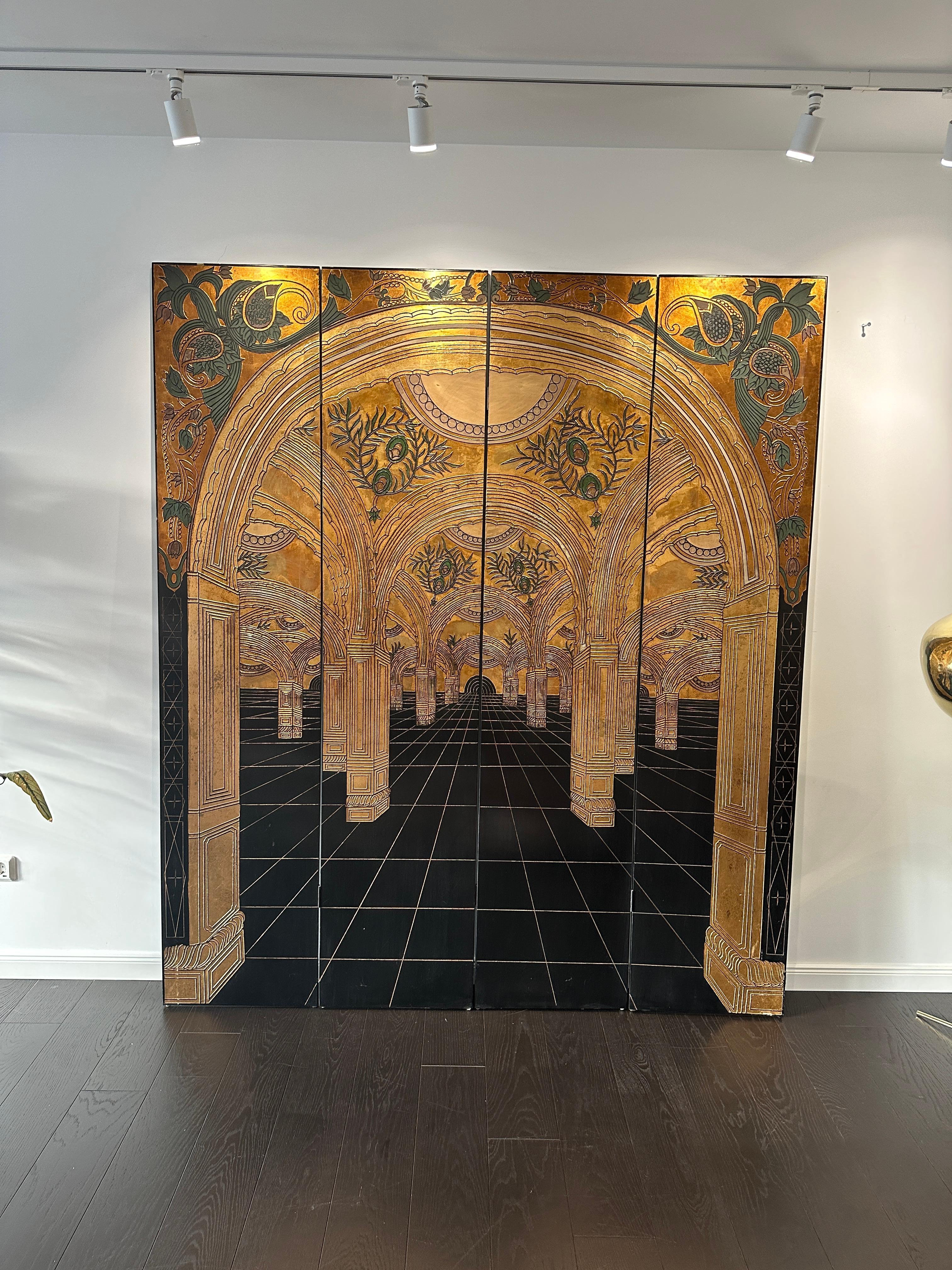 Gold and Black Art Nouveau / Art Deco Paravant 20th Century Wood and Gold Leaf For Sale 10