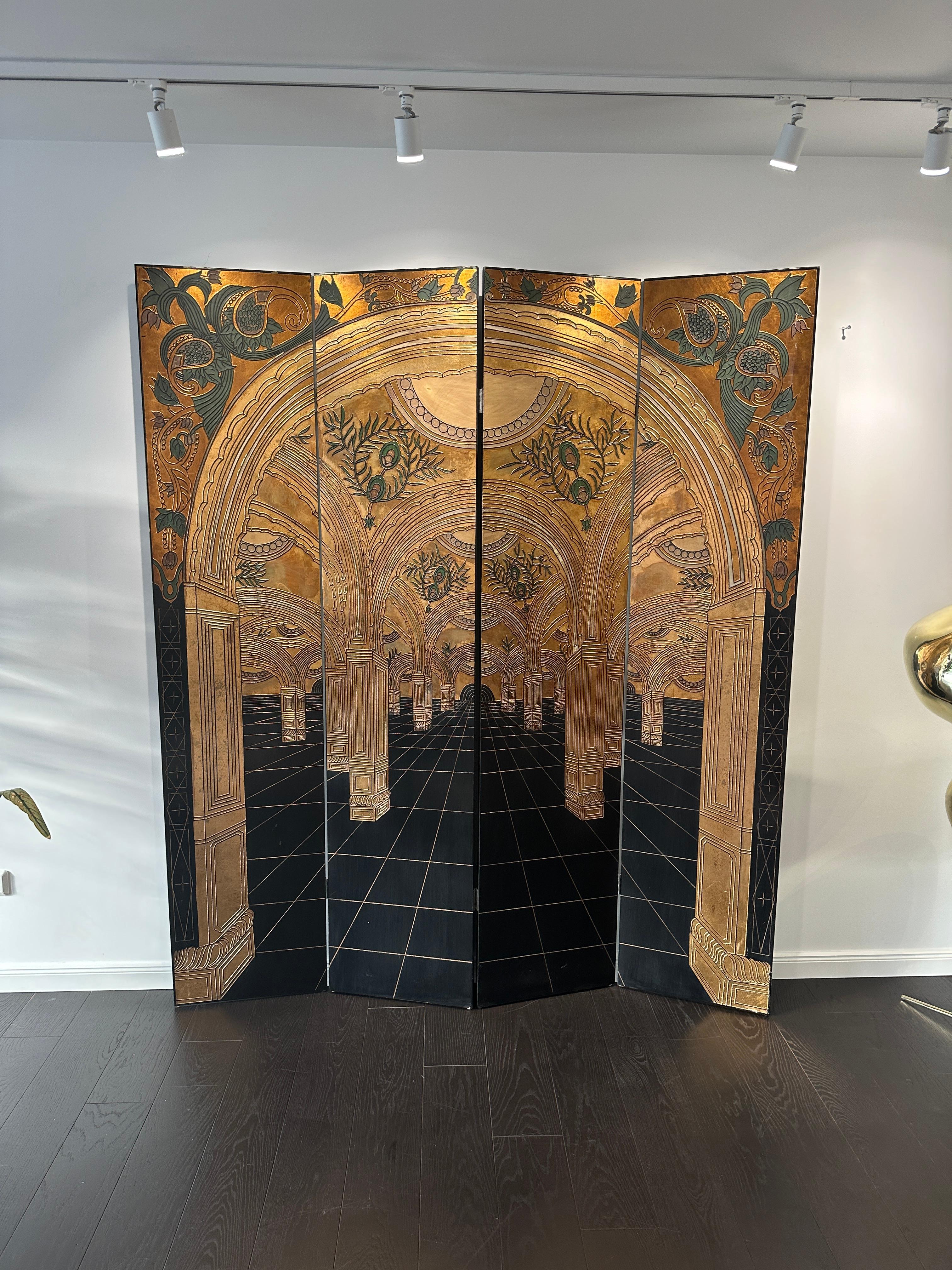 Gold and Black Art Nouveau / Art Deco Paravant 20th Century Wood and Gold Leaf For Sale 13