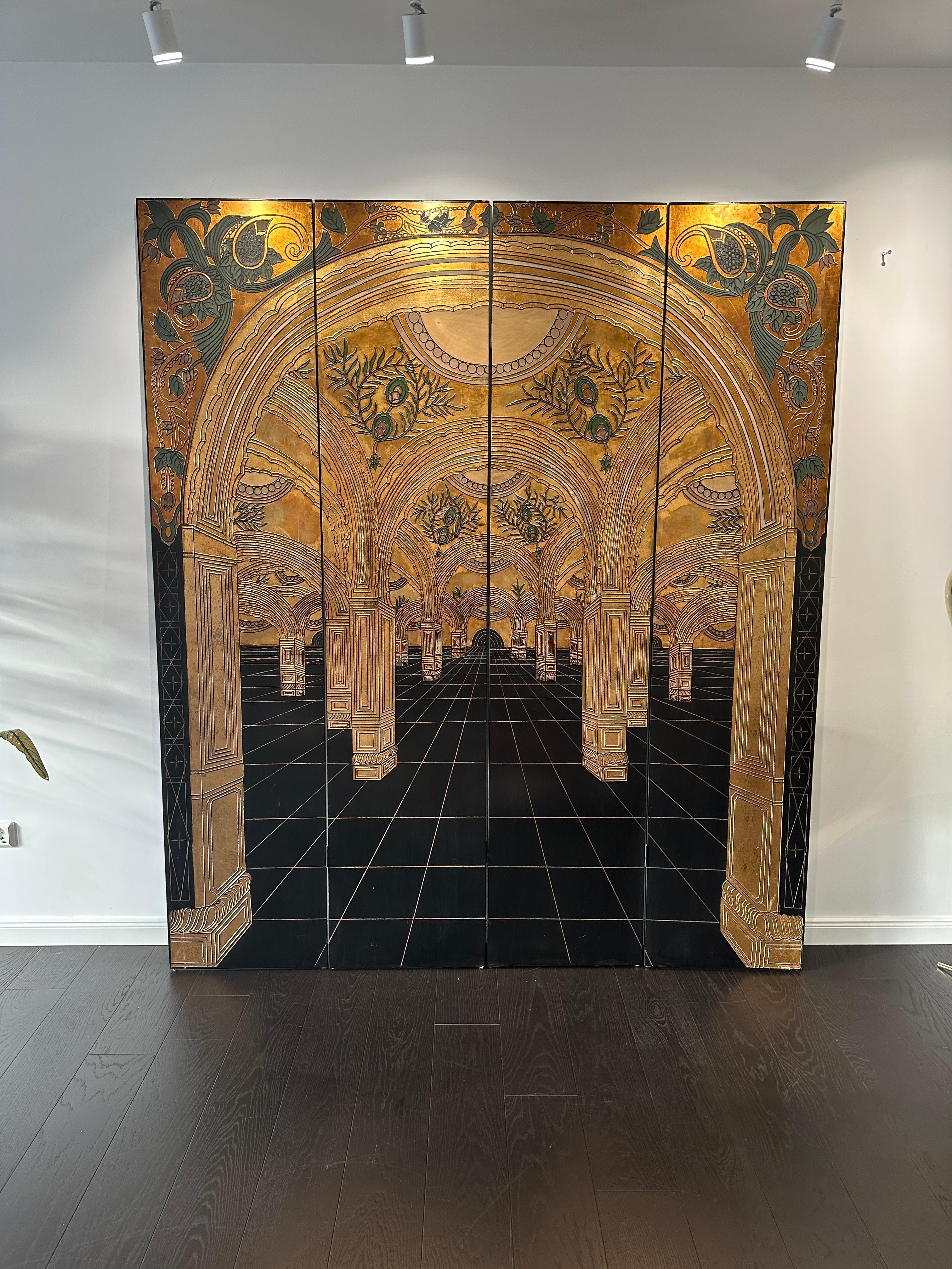 Gold and Black Art Nouveau / Art Deco Paravant 20th Century Wood and Gold Leaf For Sale 11