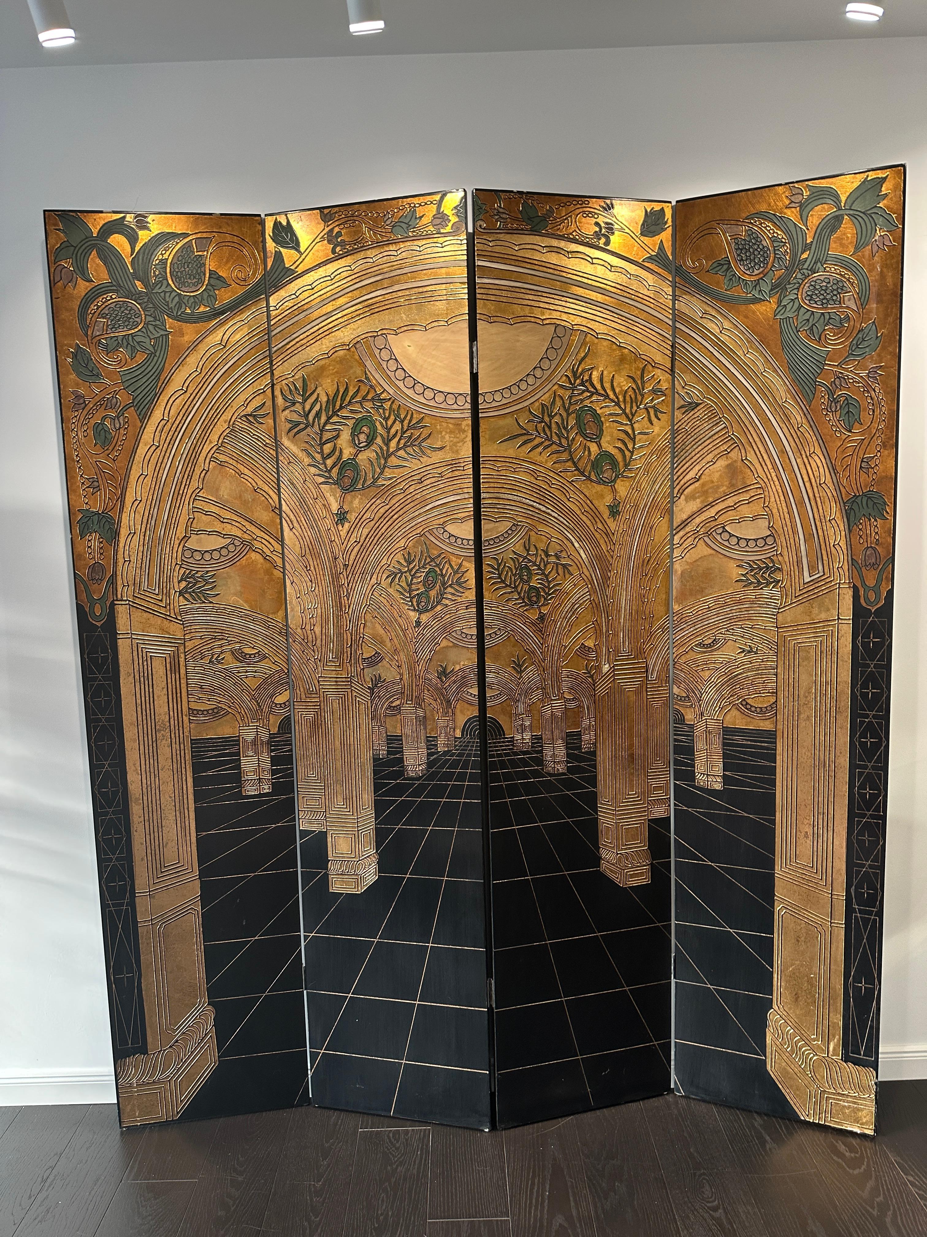 Gold and Black Art Nouveau / Art Deco Paravant 20th Century Wood and Gold Leaf For Sale 12