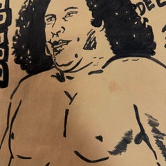 Affiche de lucha libre représentant André le Géant, dessinée à la main à l'encre de Chine sur papier kraft