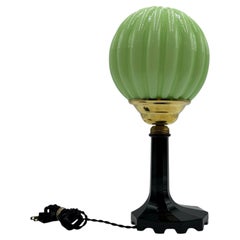 Art Déco Table Lamp · Green Globe and Glazed Ceramic Base