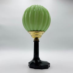 Art Déco Table Lamp · Green Globe and Glazed Ceramic Base