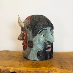 Three-Face Sculpture · Hand-Carved and Polychrome Wood