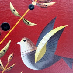 Pintura decorativa original de Alejandro Rangel Hidalgo: aves y motivos botánicos