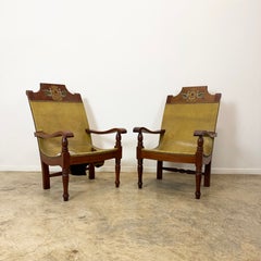 Pair of Armchairs · Cedar and Leather with Original Painting by Alejandro Rangel