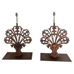 Pair of Large Industrial French Metal Architectural Fragments Converted into Lam