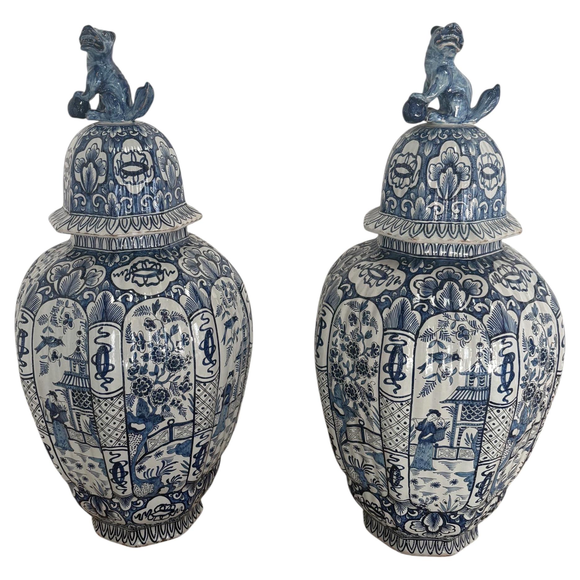 Large Pair of 18th Century Delft Vases