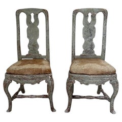 Pair of Late Baroque Swedish Chairs in Original Paint