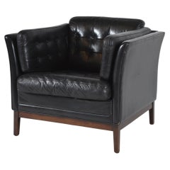 1960s Danish Mogens Hansen Black Leather Lounge Club Chair Armchair, Denmark