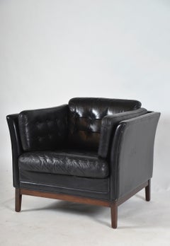 Dänischer Mogens-Hansen-Lounge-Clubsessel aus schwarzem Leder aus den 1960er Jahren, Dänemark