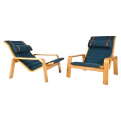 Pair Midcentury Pulkka Lounge Chairs by Ilmari Lappalainen for Asko, Finland