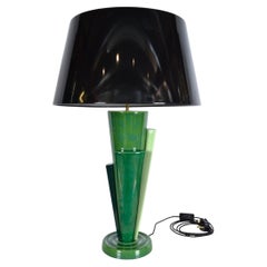 Grande lampada da tavolo postmoderna in ceramica verde di François Chatain, anni ’80, stile Memphis