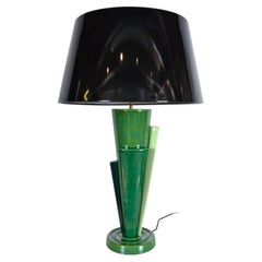Grande lampada da tavolo postmoderna in ceramica verde di François Chatain, anni ’80, stile Memphis