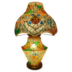 Antique Hand-Painted Vellum Bohemian Boudoir Bedroom Table Lamp South Asia