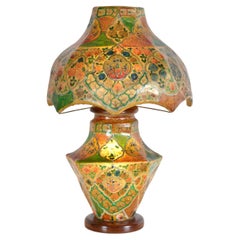 Antique Hand-Painted Vellum Bohemian Boudoir Bedroom Table Lamp South Asia