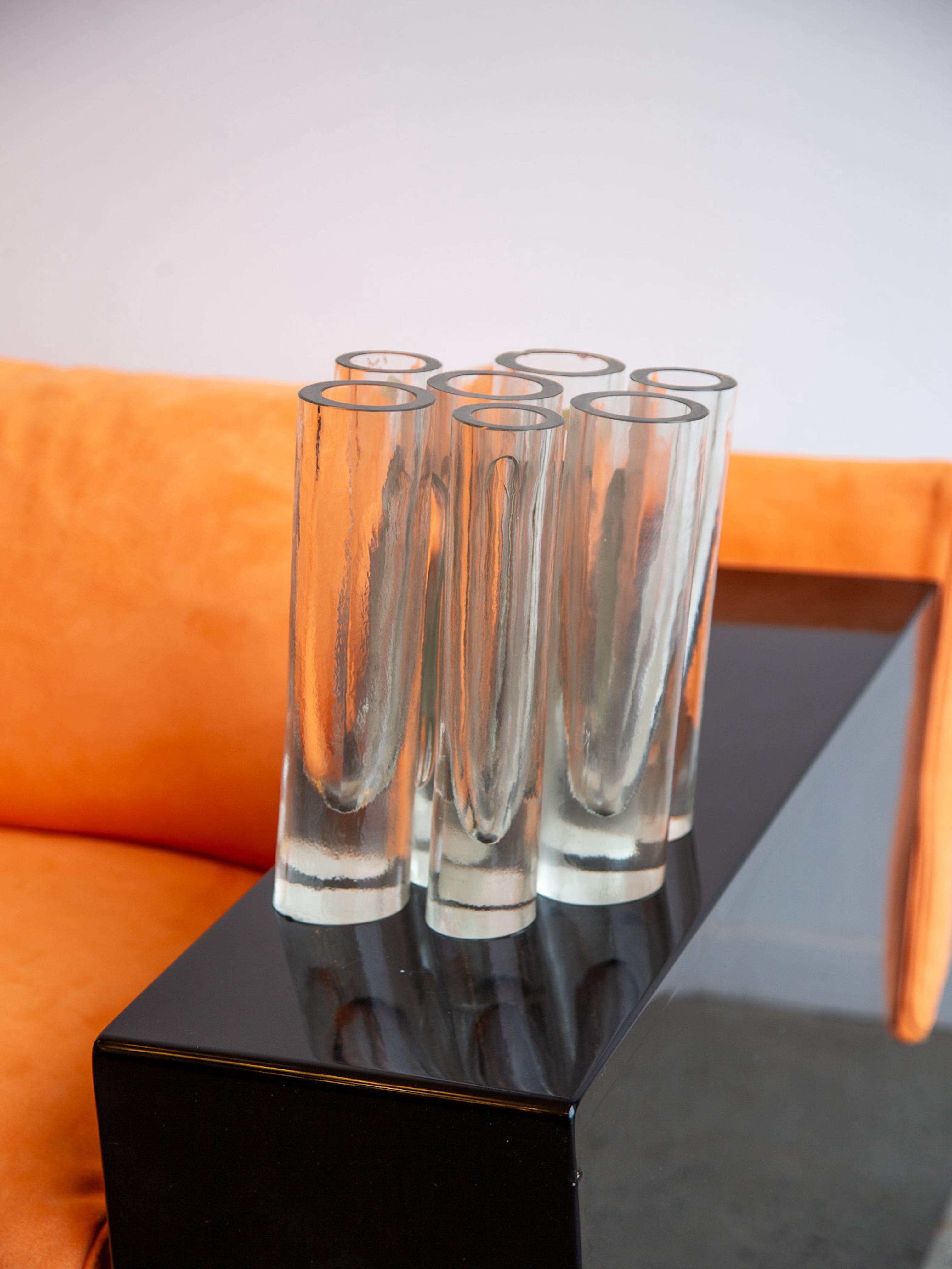 Mid-Century moderno Vaso scultura in vetro trasparente Barbini Murano, Italia, anni '70 in vendita