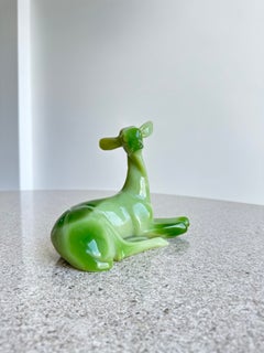 Mid-Century Modern Italian Animal Sculpture in Green Resin of a Deer, 1960s