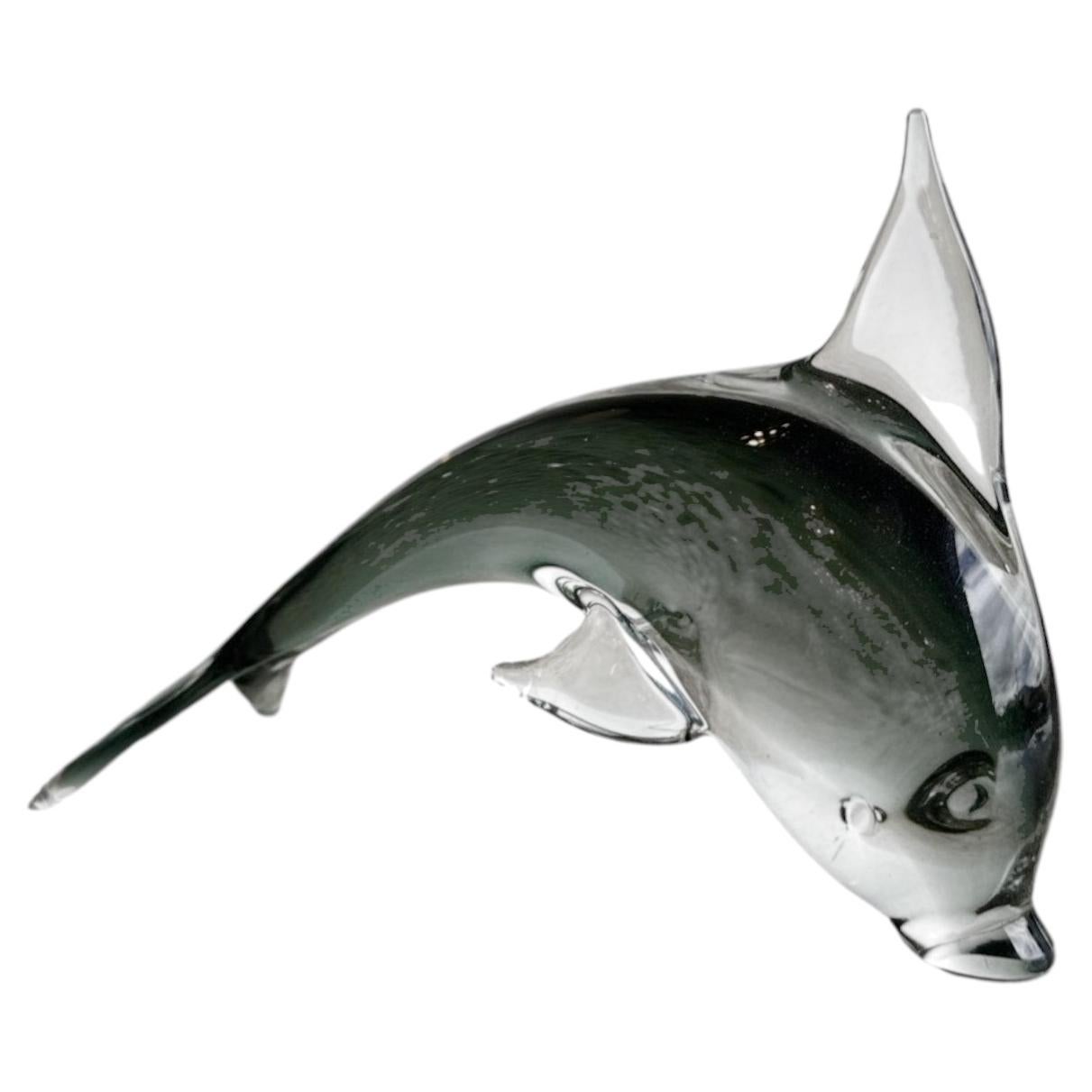 Italian Murano Smoked Glass Dolphin Sculpture, 1960s