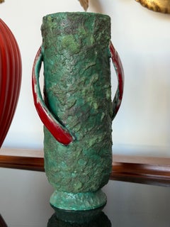 Vase en céramique italienne moderne du milieu du siècle avec travail de lave, Aqua Green