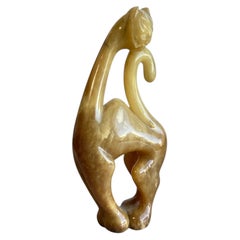Grande sculpture de chat Art déco en onyx ambré, fabriquée à la main, Italie, années 1970