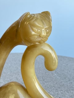 Grande sculpture de chat Art déco en onyx ambré, fabriquée à la main, Italie, années 1970