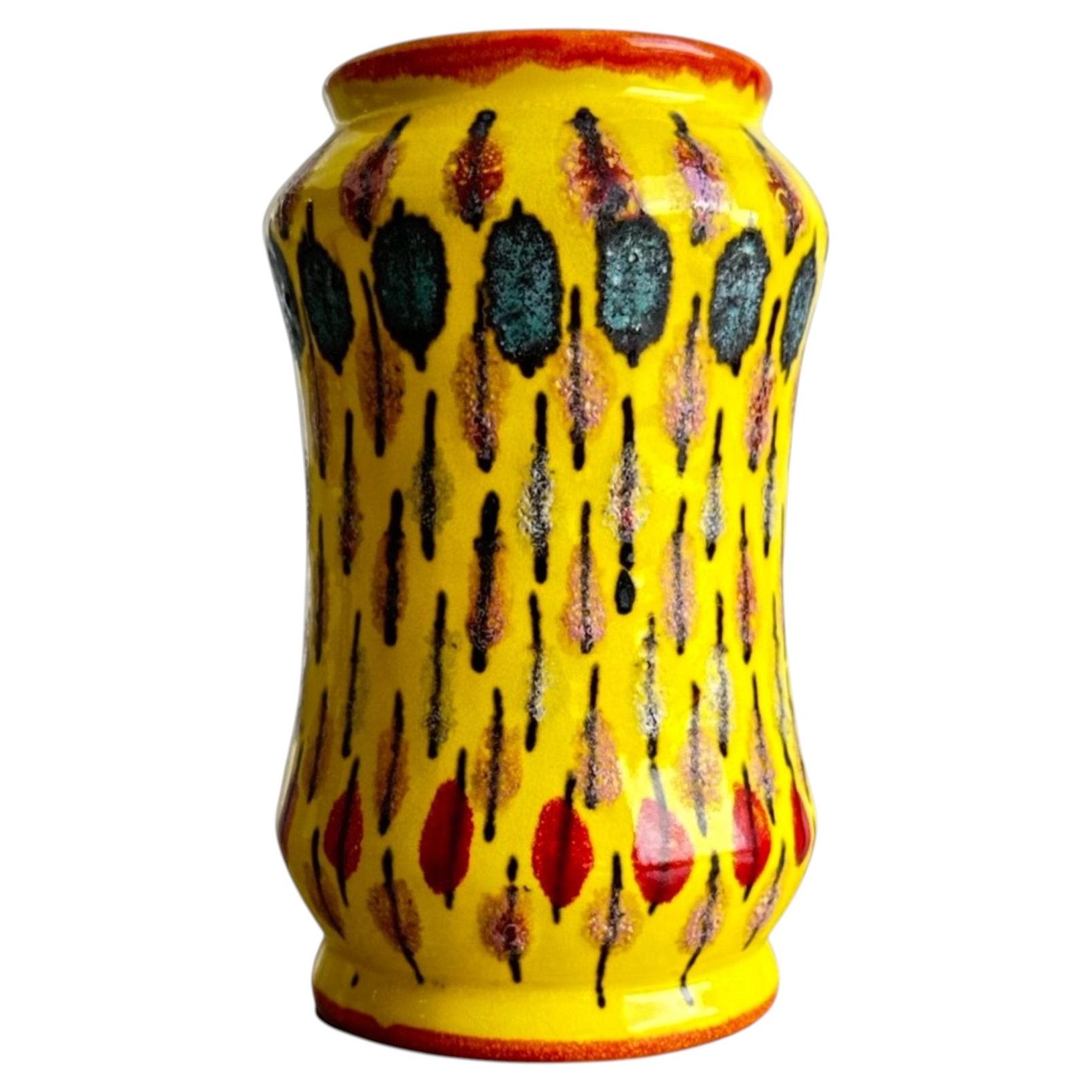 Mid-Century Modern Hand-Painted Ceramic Vase by Flavia Montelupo For Sale