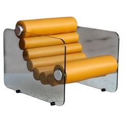 Hyaline Armchairs by Fabio Lenci, Yellow Leather, Mid Century Modern