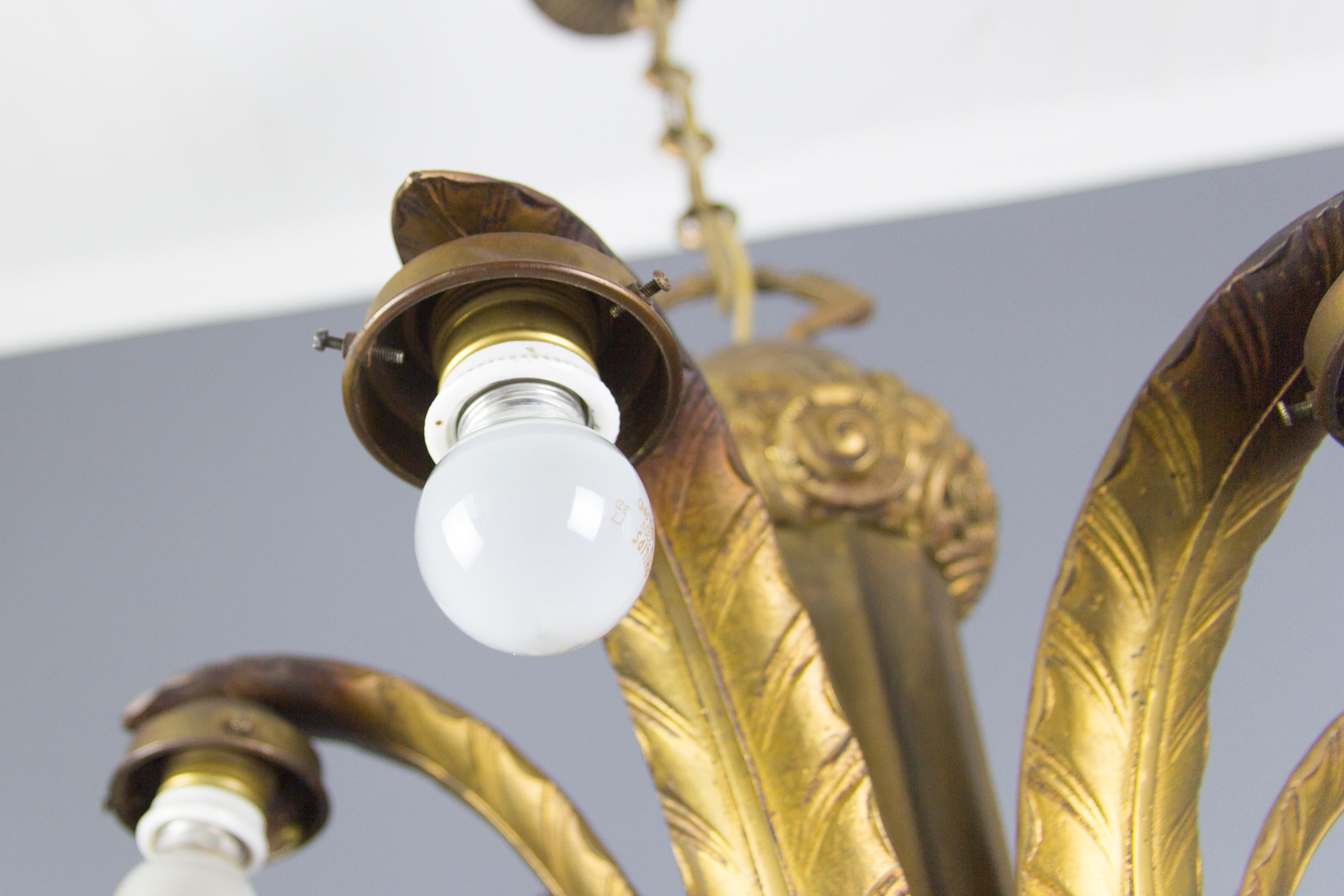 Art Deco Bronze and Glass Six-Light Chandelier 9