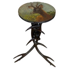 Antique German Black Forest Carved Pine Hunting Side Table, circa 1900