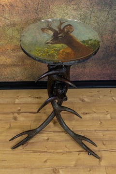 Antique German Black Forest Carved Pine Hunting Side Table, circa 1900