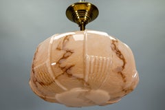 German Art Deco Blush Pink Marbled Glass and Brass Ceiling Light, 1930s