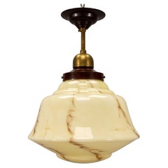 German Art Deco Beige Marbled Glass and Bakelite Ceiling Light, 1930s