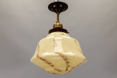 German Art Deco Beige Marbled Glass and Bakelite Ceiling Light, 1930s