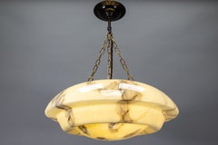 German Art Deco Cream and Brown Marbled Glass Pendant Light, 1930s