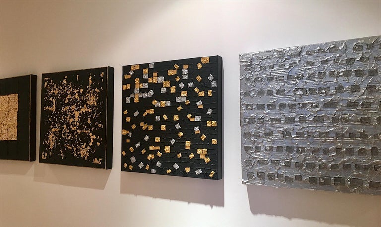 Grid 4 By Liora Square Abstract Canvas Contemporary Silver Black Abstract Painting Canvas With Heavy Texture Acrylic And Varnish For Protection Colors Gold