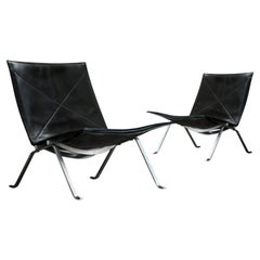 Coppia di PK22 vintage in pelle nera di Poul Kjaerholm per Kold Christensen anni '60