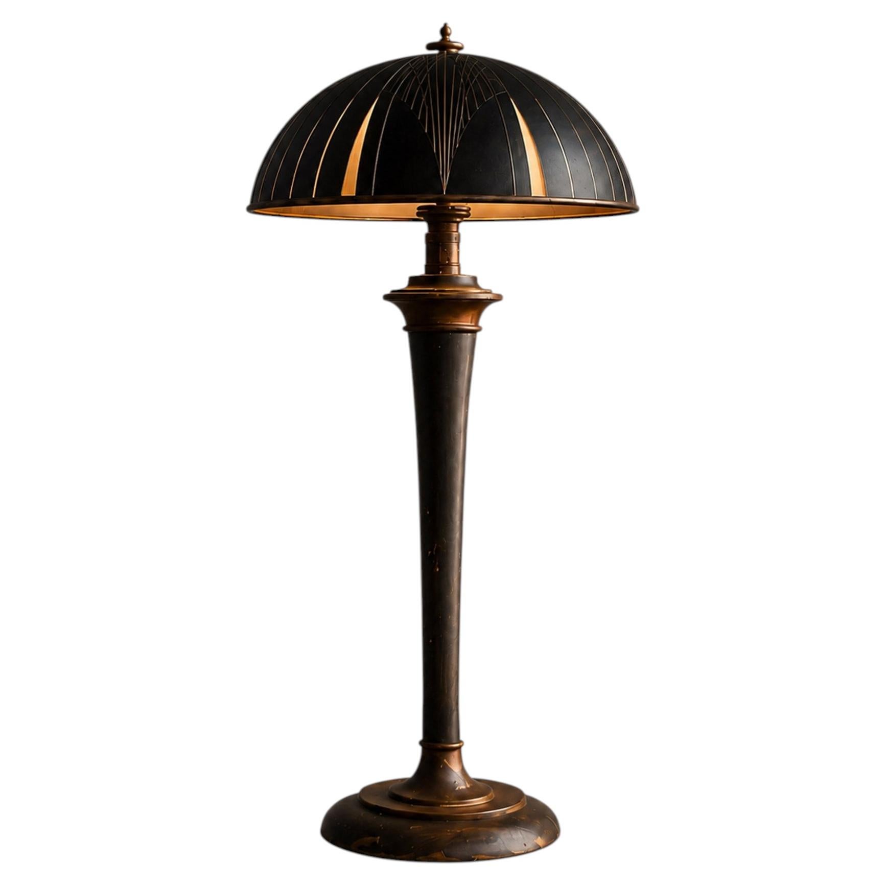 A copper and wood Art Deco American table lamp For Sale