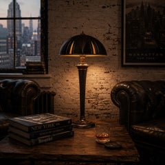 A copper and wood Art Deco American table lamp