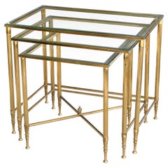 Mid 20th Century Maison Jansen nest of brass regency side tables