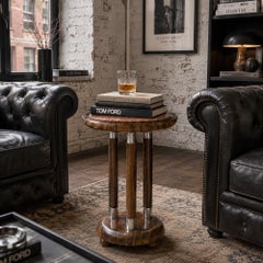 Table moderne de style Art déco, circulaire, sur pied, en bois de loupe