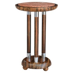 Table moderne de style Art déco, circulaire, sur pied, en bois de loupe
