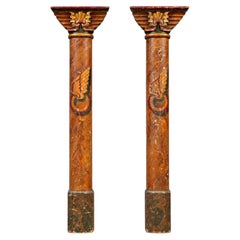 Pair of early 20th Century hand carved English carousel fairground columns