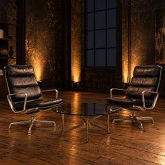 Matched Pair of Eames Black Leather Lounge Chairs — Herman Miller, Paris Labels