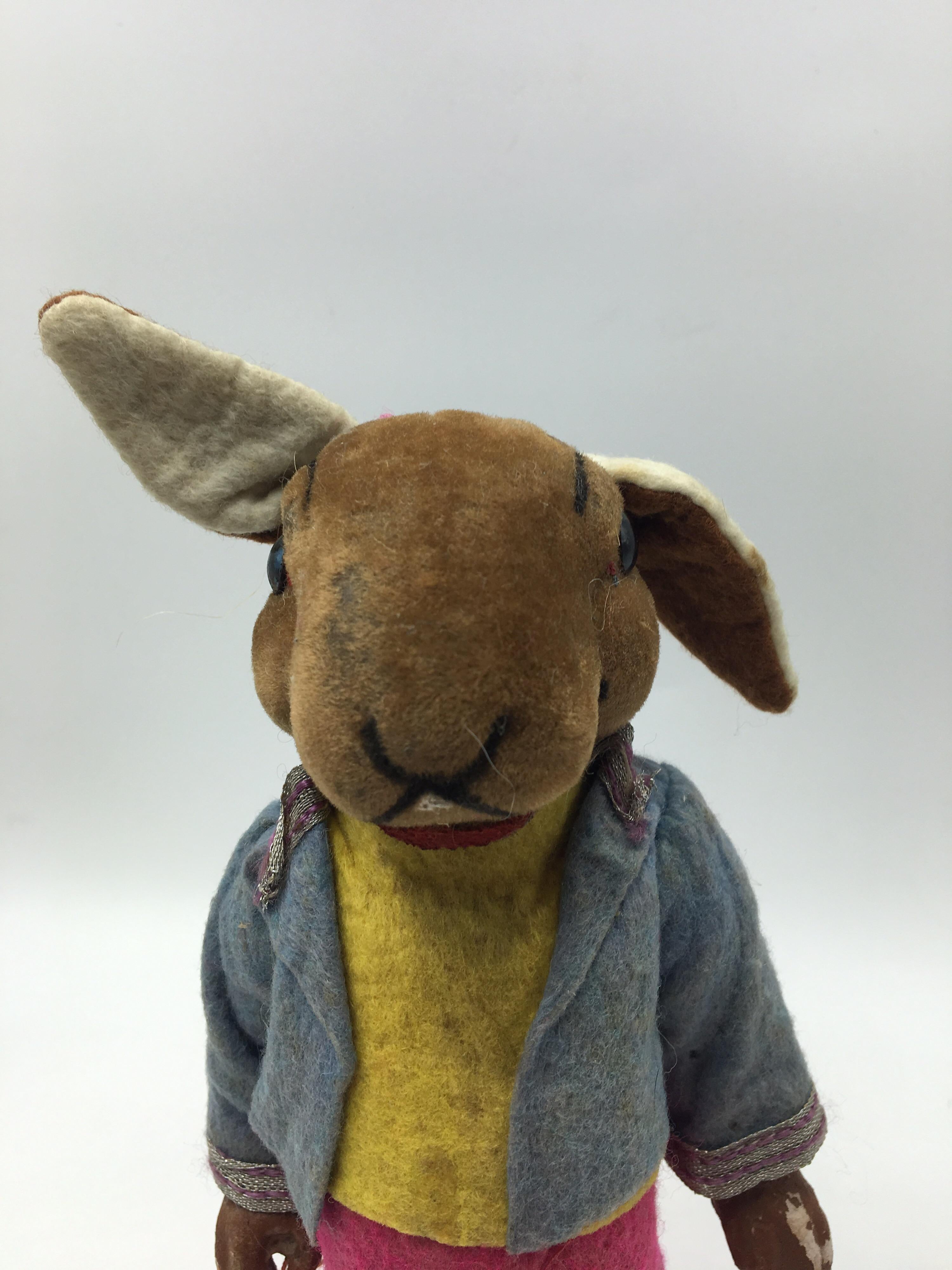 Mid-20th Century Rabbit Toy Made of Textile and Carton, US, 1950s For Sale
