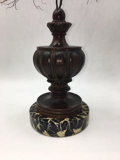 Fan-Shaped Gorgonian with Coral, Vase in Palisander Wood on a Marbled Wood Base