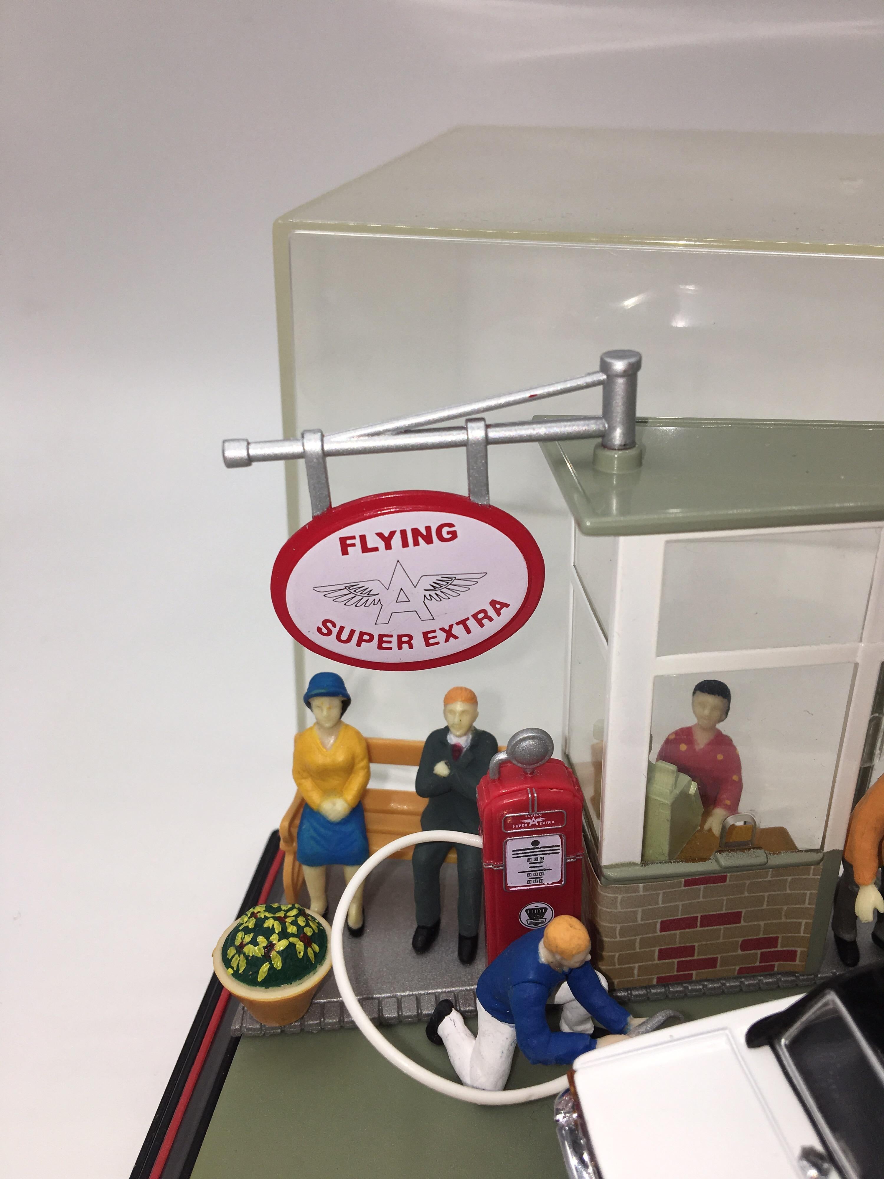 20th Century Schuco Service Station, Very Detailed Diorama with 6 Characters, circa 1950 For Sale