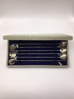 Set of 6 Long Cocktail Antique Spoons, Sterling 950